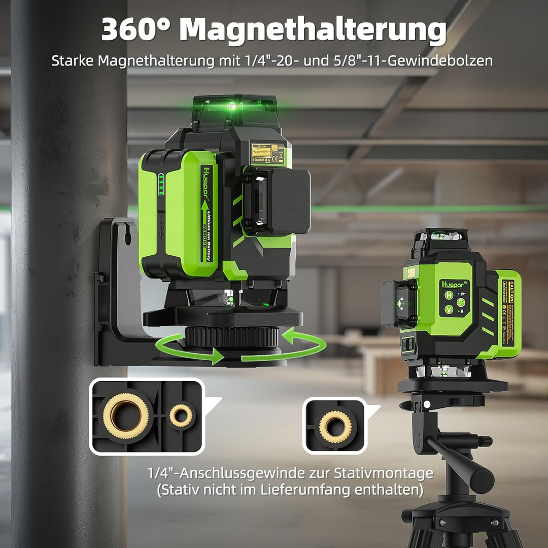Huepar 4x360 Kreuzlinienlaser Selbstnivellierend 16 Linien Grüner Strahl 4D Linienlaser Fliesenboden