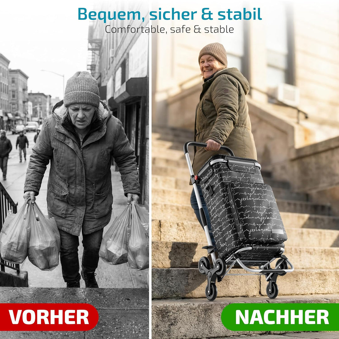 Rubberneck Einkaufstrolley - Klappbarer Einkaufswagen - Kühlfach - Höhenverstellbarer Griff -, Schwa