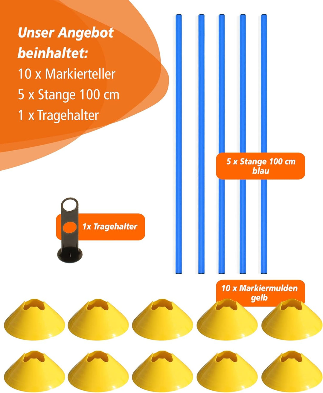 Cavaletti Mini-Hürden 5er Set – Mulden Gelb & Stangen Blau – sichere Trainingshürden für Hunde – Agi