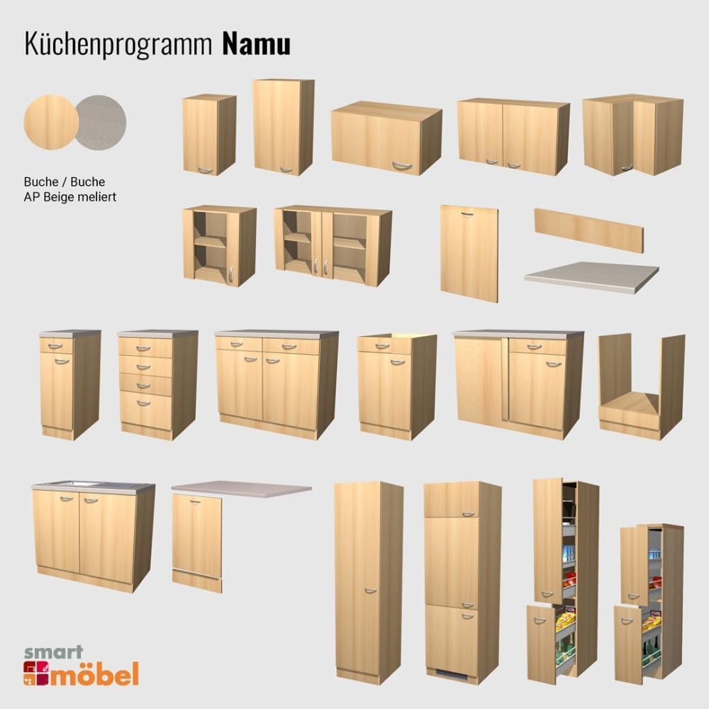 Smart Möbel Küchen Hängeschrank mit Glas - 100 cm breit - Buche – Namu