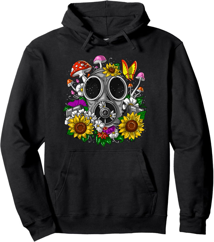 Gasmaske Natur Wald Sonnenblumen Blumen Botanisches Hippie Pullover Hoodie
