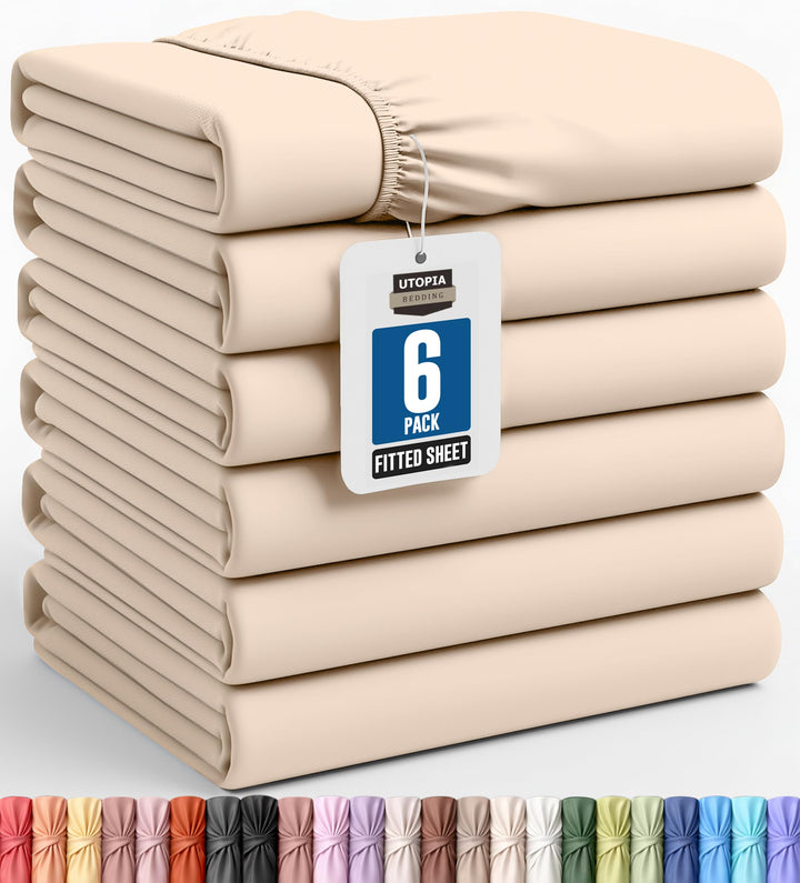 Utopia Bedding Spannbettlaken für Doppelbetten – Grosspackung mit 6 Bettlaken – weiche gebürstete Mi