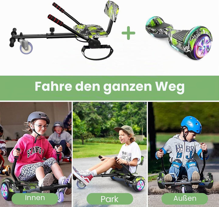 SISIGAD Hoverboard mit Kartsitz, Bluetooth-Lautsprechern und LED-Licht, 6,5-Zoll-Reifen, leistungsst