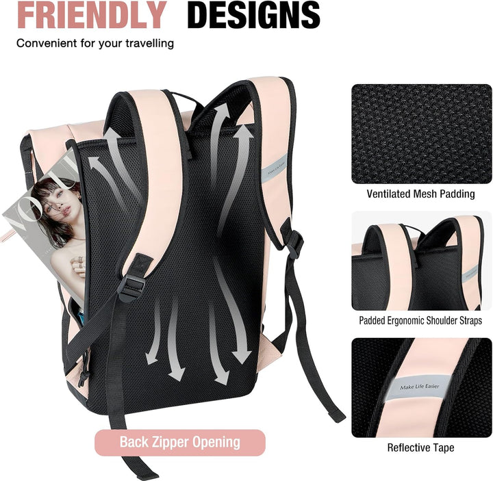 Rolltop Rucksack Damen & Herren, Elegant Laptop Rucksack Wasserdicht mit 17 Zoll Laptopfach, Grosser