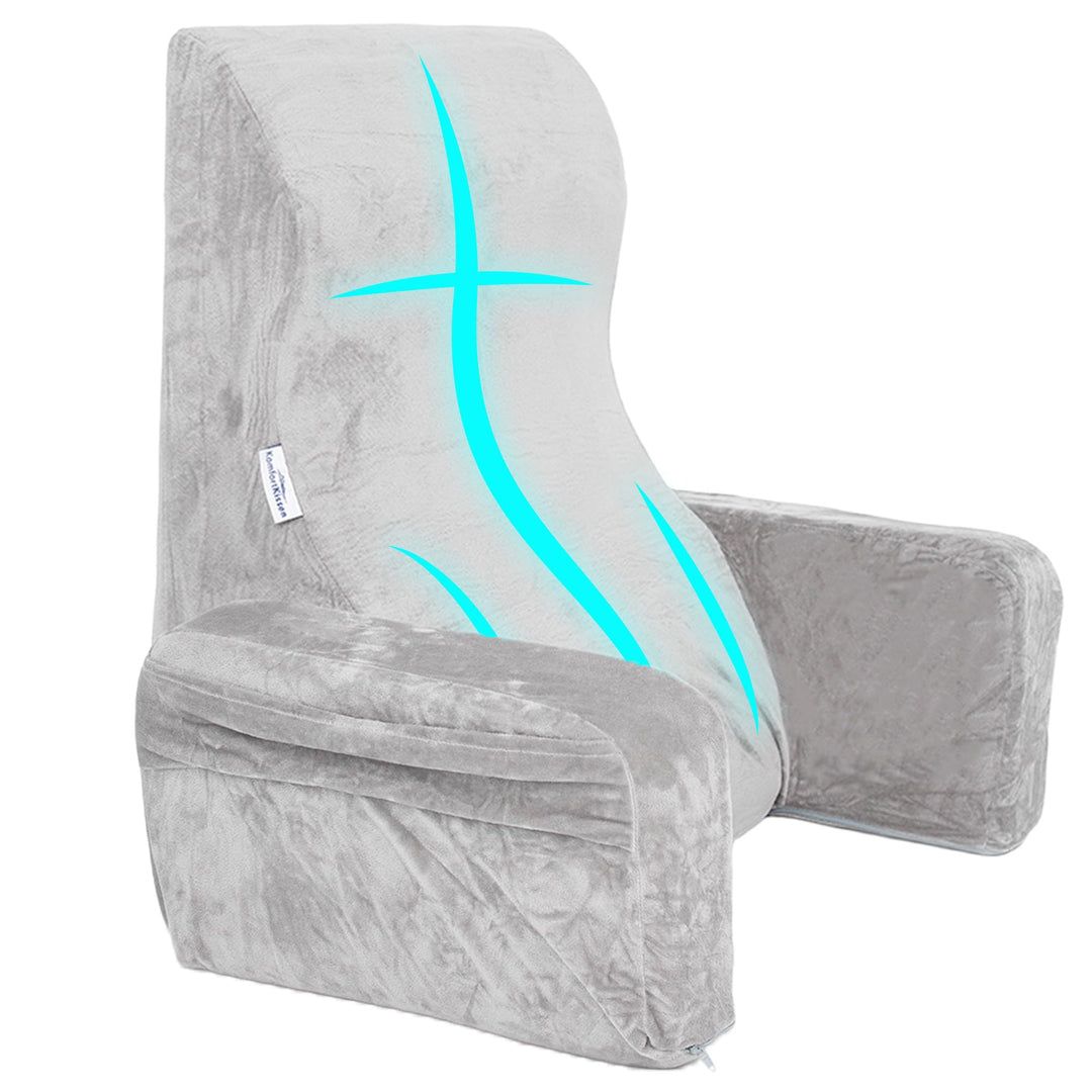 MKS Lesekissen für Bett & Sofa mit Armlehnen, Ergonomisches Rückenkissen aus Memory-Schaum mit abneh