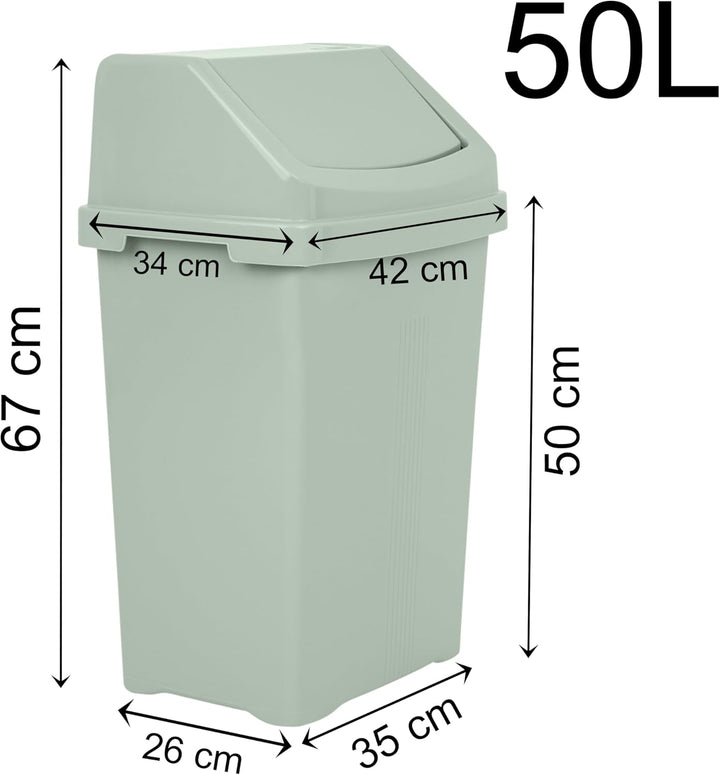 2x Mülleimer mit Schwingdeckel grün 50L Mülltrennung Deckel Müllkorb Büro Silbergrün 2 x 50 Liter, S