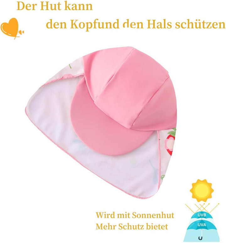 UMELOK Baby Badebekleidung Mädchen Badeanzug mit Sonnenhut UV Schutz 3-6 Monate Erdbeereis, 3-6 Mona