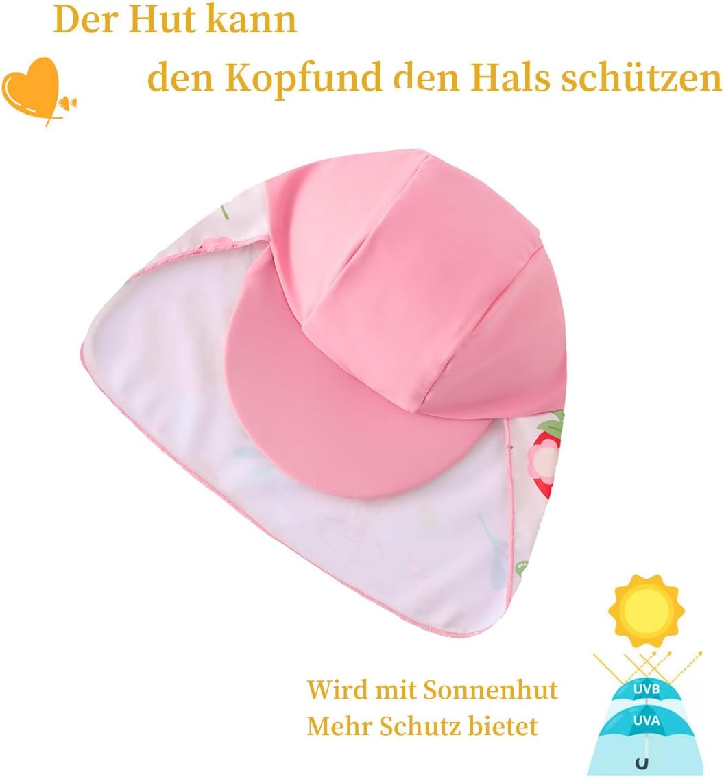 UMELOK Baby Badebekleidung Mädchen Badeanzug mit Sonnenhut UV Schutz 9-12 Monate Erdbeereis, 9-12 Mo