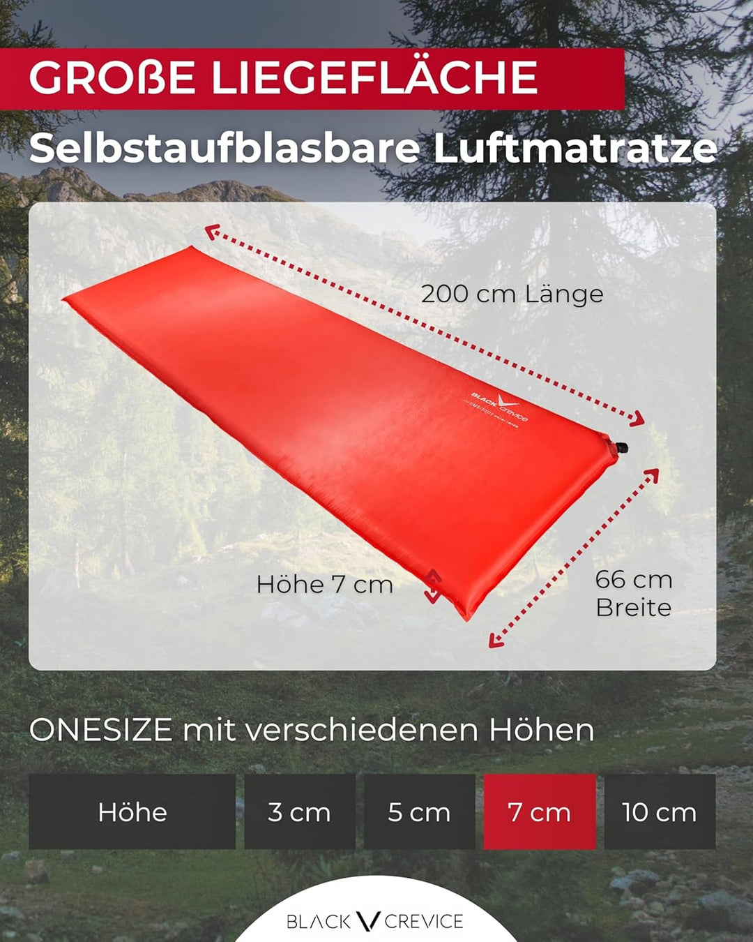Black Crevice selbstaufblasbare Luftmatratze I Isomatte selbstaufblasend I Outdoor-Isomatte I aufbla