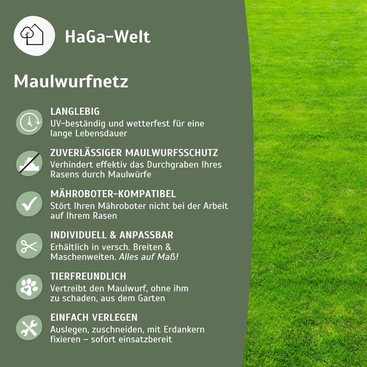 HaGa® Maulwurnetz 2,6m x 10m = 26m² Tierfreundliche Maulwurfabwehr - Maulwurfstopp mit Maulwurfsperr