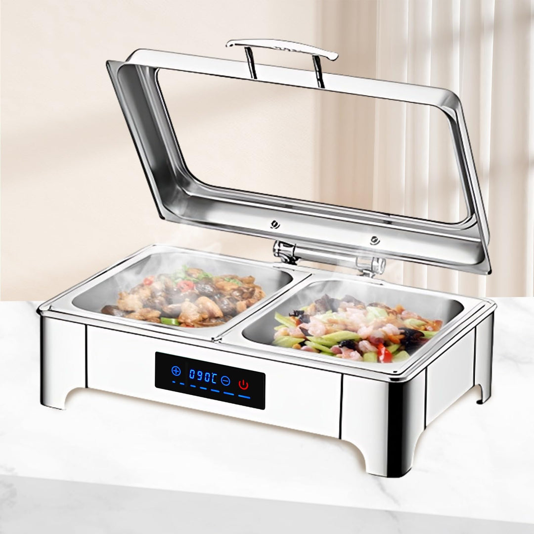Chafing Dish Elektrisch, 9L Edelstahl Speisewärmer Buffetwärmer Einstellbare Temperatur, Warmhaltebe