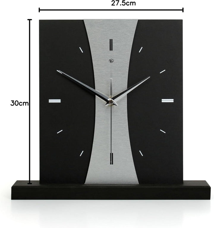 Kreative Feder Designer-Standuhr „Stripe“ aus Holz – Schwarze Tischuhr in modernem Metallic-Look ohn