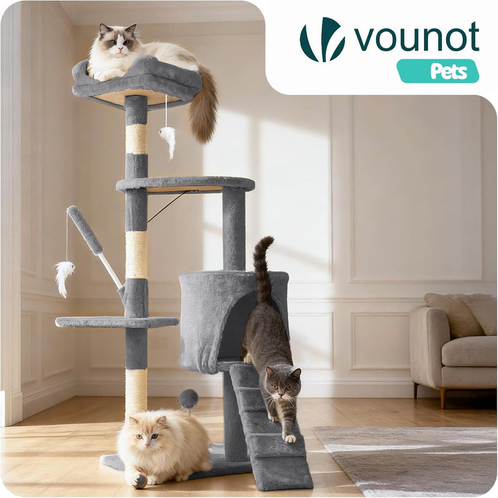VOUNOT® Kratzbaum Katzenbaum 112 cm hoch, Stabil Mehrstöckiger Kletterbaum Katzenkratzbaum mit Kratz