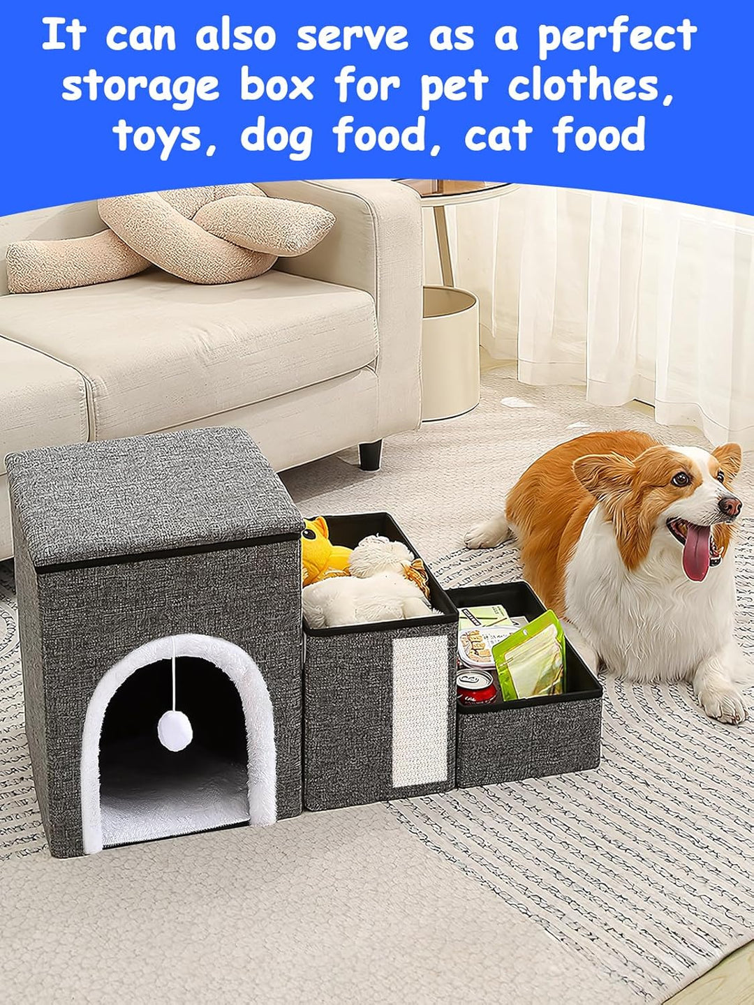 Hundetreppe für Kleine Hunde,43cm Hoch Haustiertreppe/Katzentreppe für Bett & Sofa, 3 Stufen Klappba