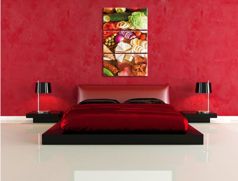 Pixxprint Brot Brötchen Frühstück Bäcker Milch Weizen 3-Teiler Leinwandbild 120x80 Bild auf Leinwand