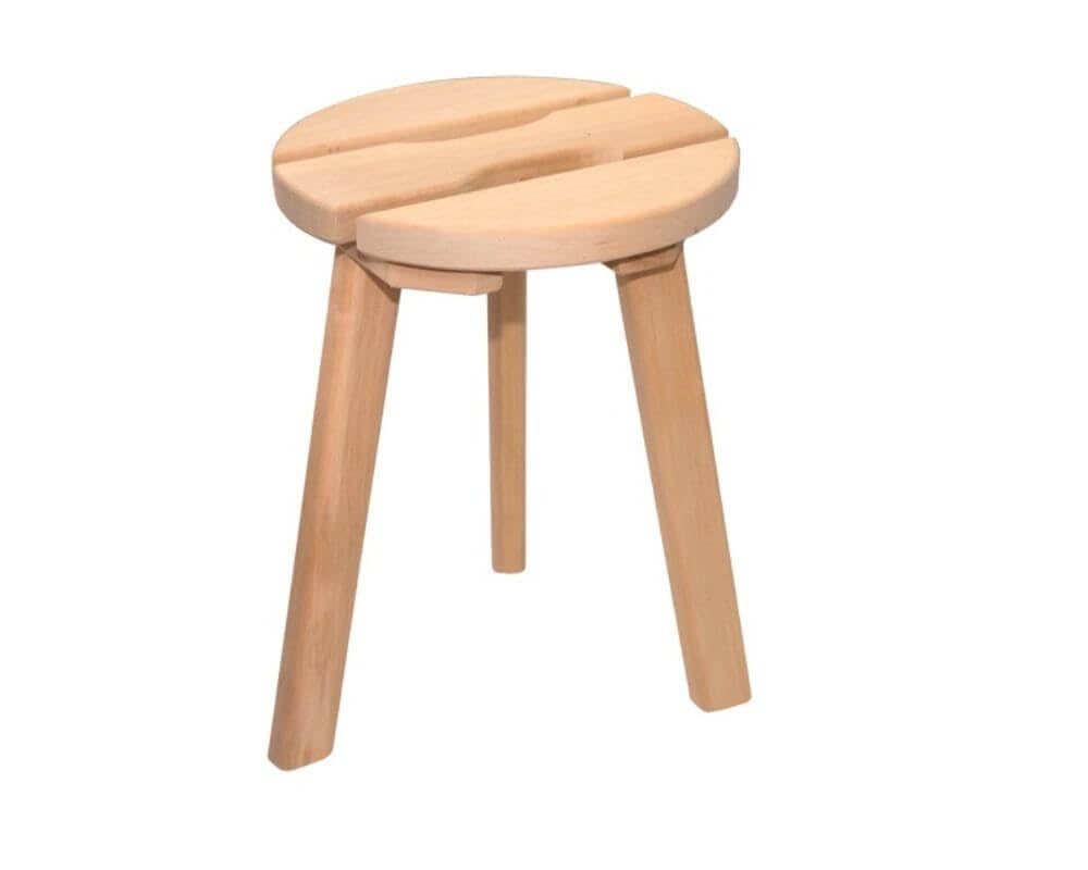 Sauna-Hocker aus Holz rund mit Eingrifflöchern