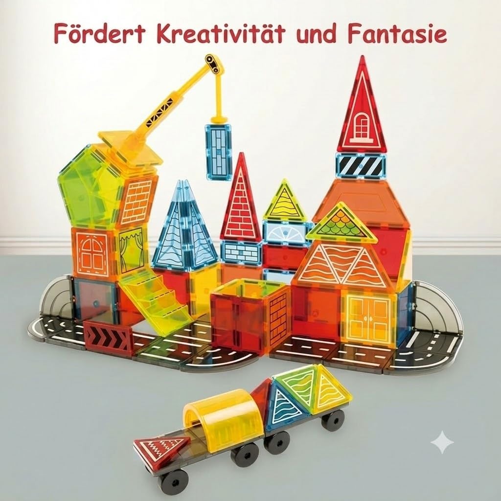Olvy Magnetische Bausteine Montessori Spielzeug - 42 Magnetic Tiles Kinder - Magnetisches Konstrukti