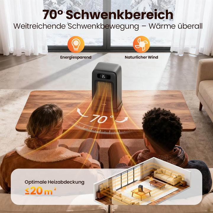 Heizlüfter Energiesparend, 1500W PTC Keramik Heizlüfter Leise, 26cm Elektroheizung mit Thermostat &