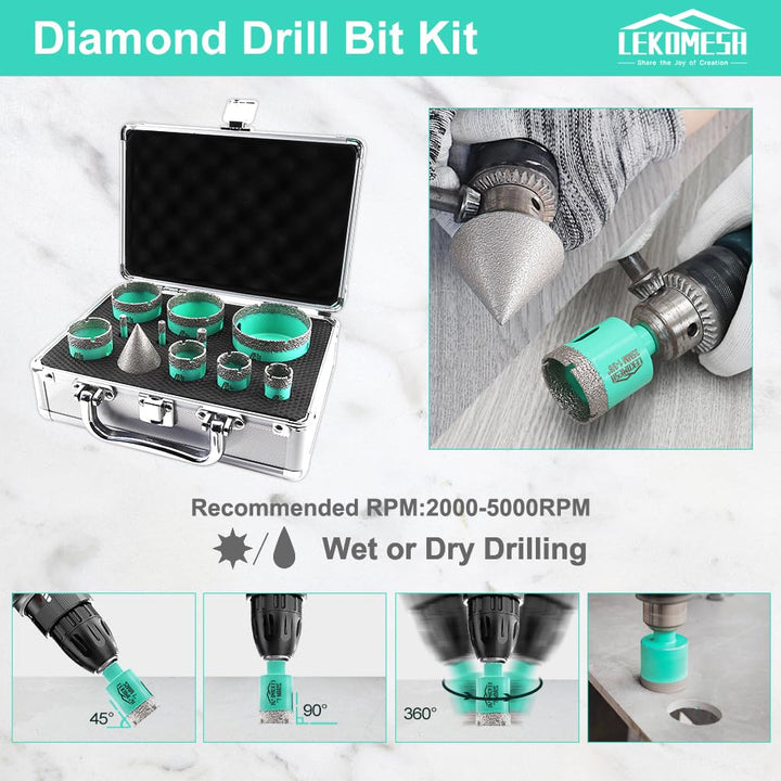 Diamant Bohrkrone Kit - 11pcs (6/6/8/20/25/28/35/45/50/65mm+35mm Diamant Fasenfräser) LEKOMESH Diama