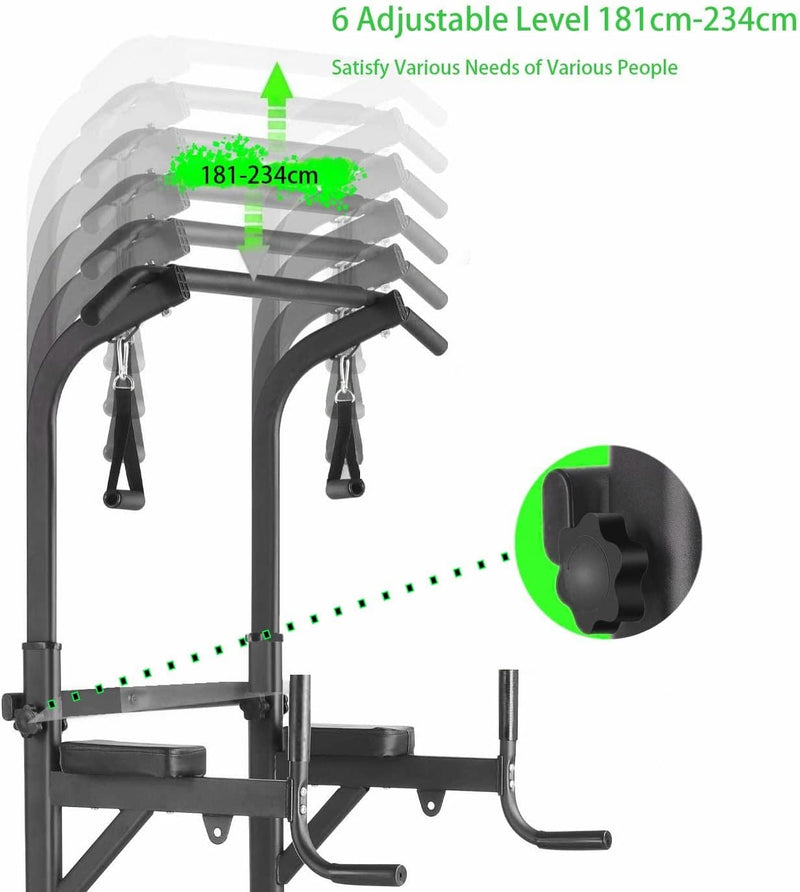 Power Tower multifunktional mit klappbarem Hantelbank, Dip Station Klimmzugstange, Krafttraining Gan