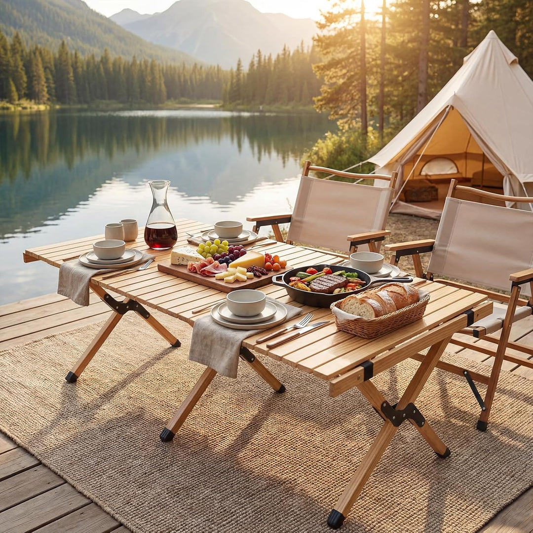 HOMASIS Campingtisch klappbar, tragbarer Klapptisch für 4-6 Personen, rollbarer Picknicktisch aus Ki