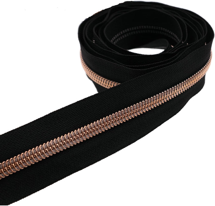 Leekayer 5#Rose Gold Metallic Protrusion Nylon Spule Reissverschluss Meterware Lose 9 Meter Schwarz