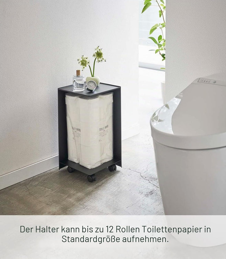 Yamazaki Rollen Toilettenpapierhalter mit Lenkrolle, Legierter Stahl, Schwarz, One Size One Size Sch
