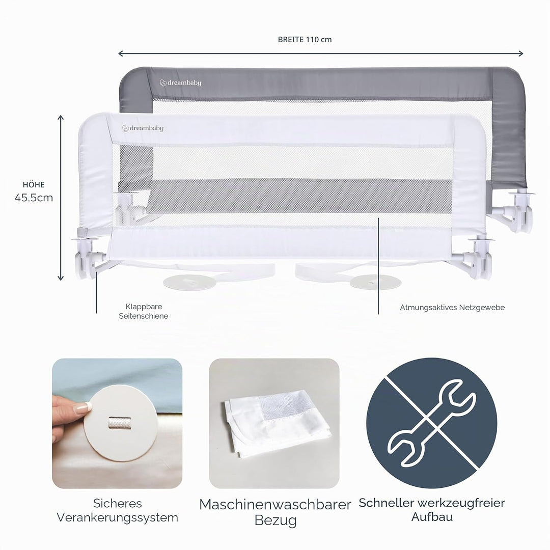 Dreambaby F719 Phoenix Bettgitter Rausfallschutz, mit Umklappfunktion & transportables Bettgitter –
