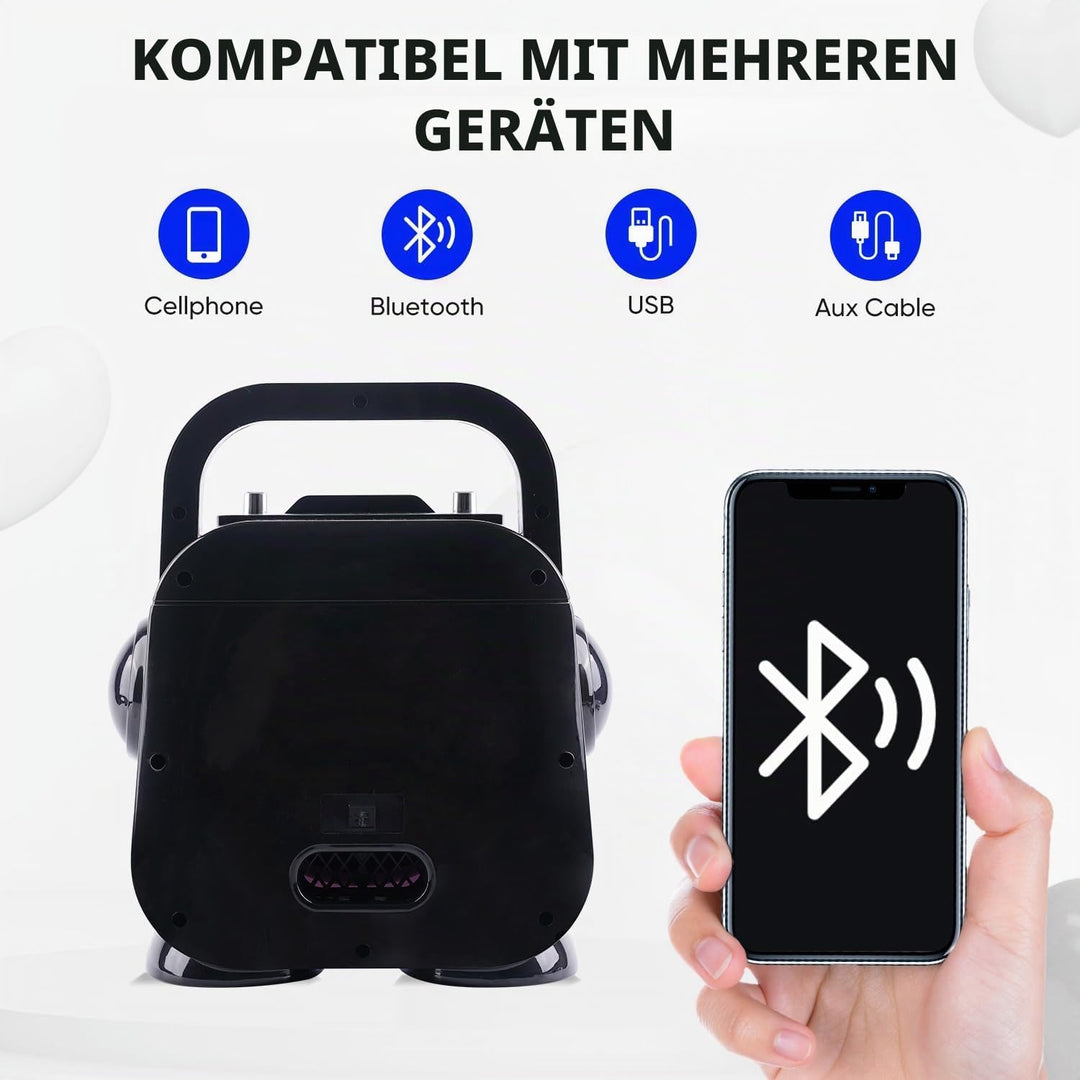 DYNASONISCH. Kabelloser Bluetooth-Lautsprecher mit LED-Leuchten. Tragbare Karaokemaschine mit Zwei M