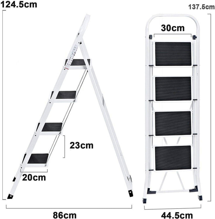 Faltbare 4-Stufen-Leiter-Trittleiter, rutschfeste Lauffläche, Sicherheitsstahlstufe, 5 Jahre Garanti