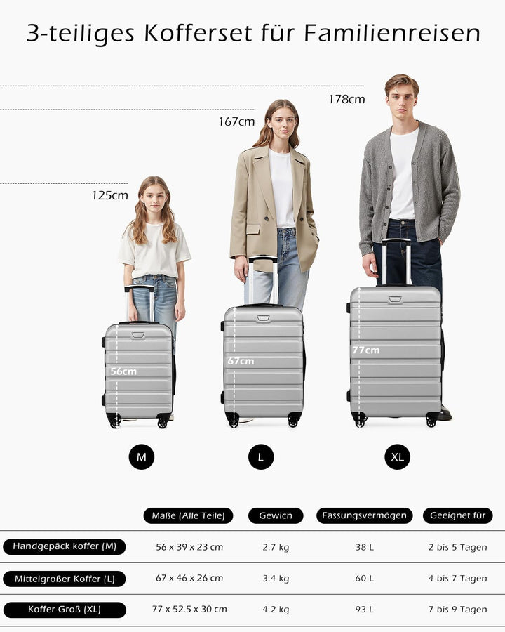 COOLIFE Koffer Gross 77cm XL, PC+ABS, Rollkoffer mit 360° Spinner Räder | TSA Zahlenschloss, Leicht
