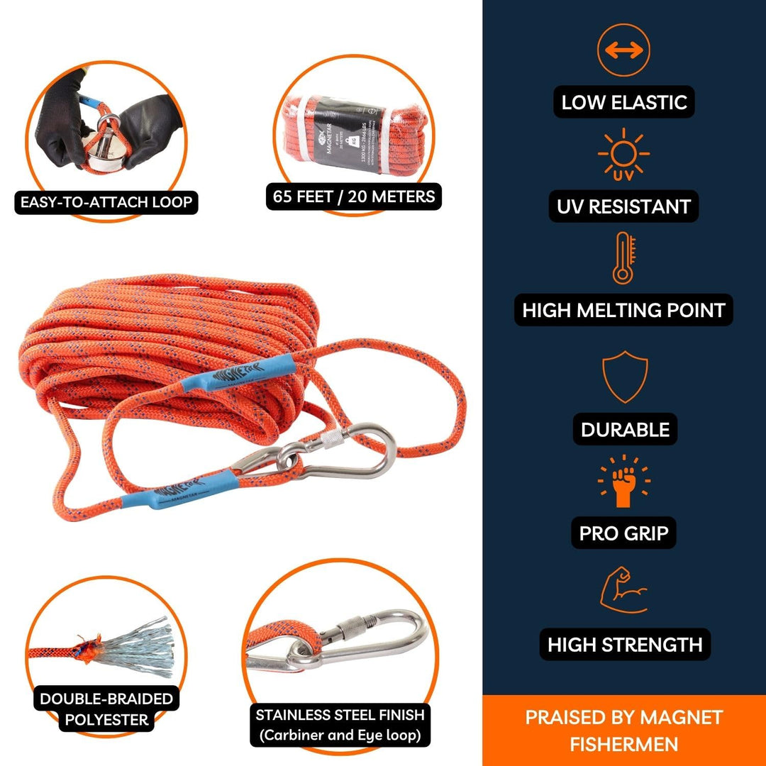 Magnetar - Magnetfischen Set - Einseitig 200kg Bergemagnet - Magnetangel Paket mit Topfmagnet/Seil/H