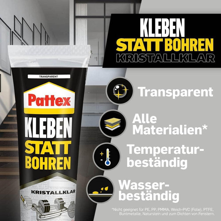 Pattex Montagekleber Kleben statt Bohren, starker Kraftkleber für sofortigen Halt, universell einset