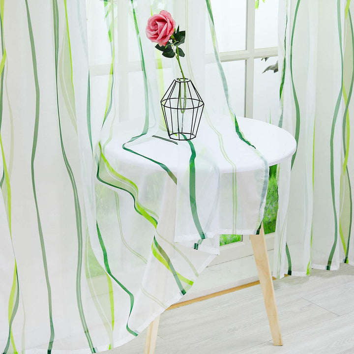 1er-Pack Voile Gardine Transparenter Vorhang mit Kräuselband Wellen Druck H/B 145/140 cm Creme Grün