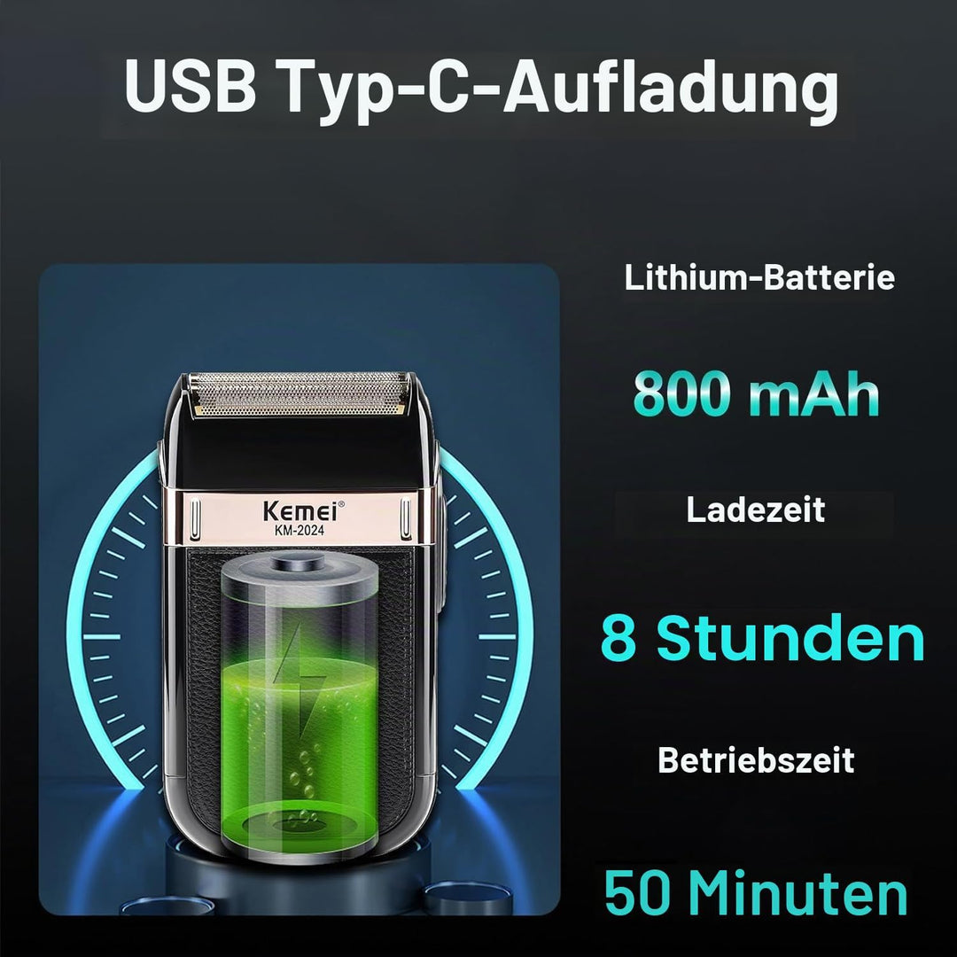 KEMEI Elektrischer Herren-Rasierer, wasserdicht, Säbelrasierer, kabellos, Präzisions-Bartschneider,