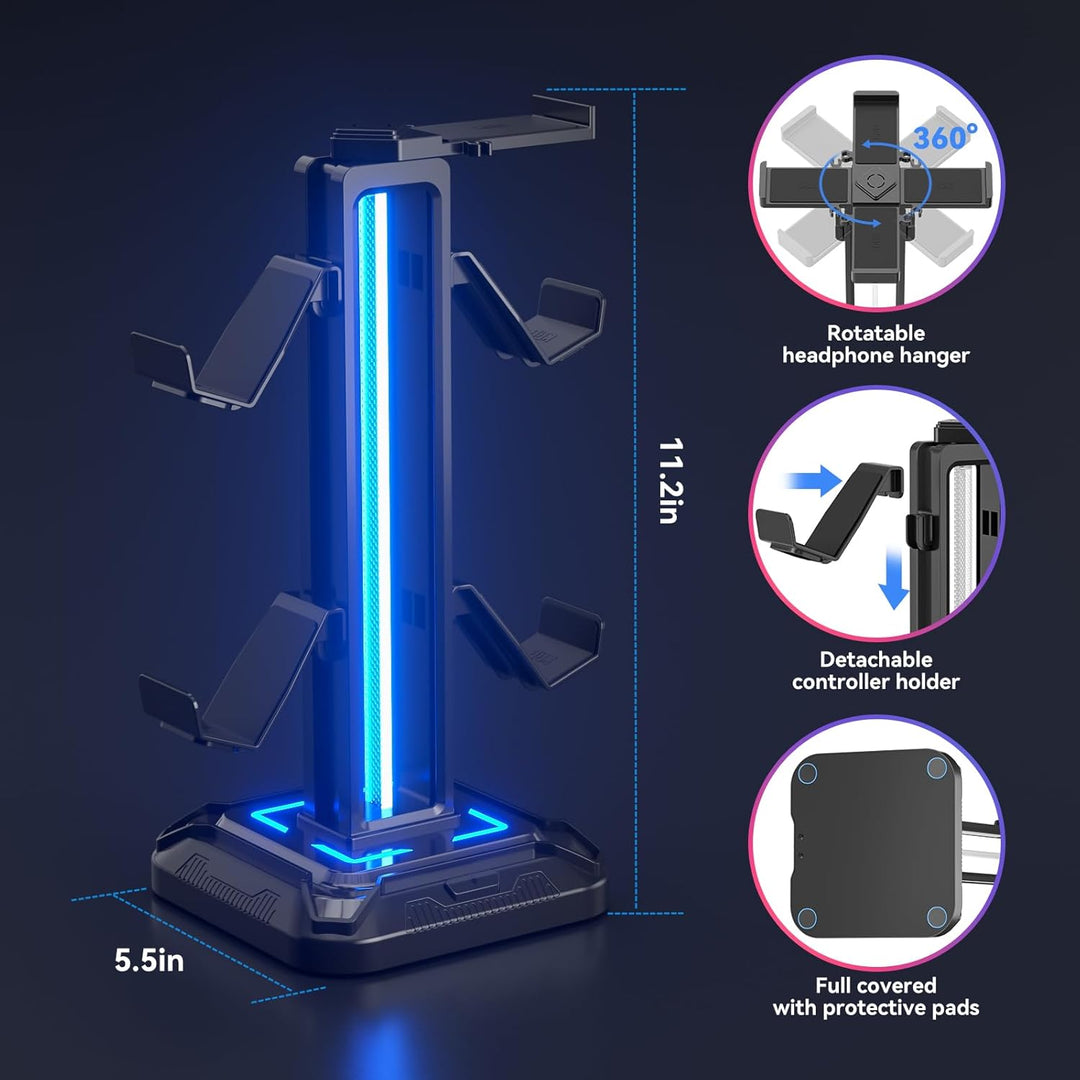 KDD Gaming Kopfhörer Ständer Led mit 9 Lichtmodi - Drehbarer Headset Halterung Tisch mit Abnehmbarer