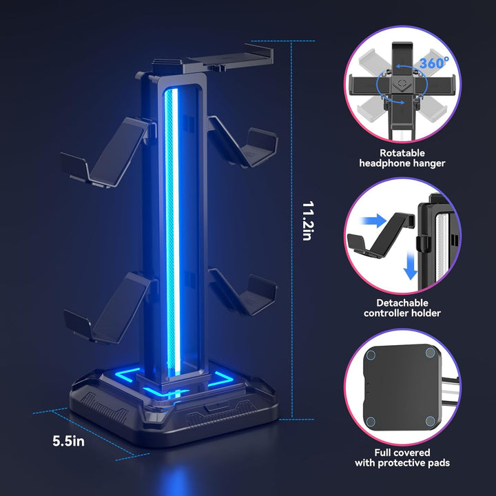 KDD Gaming Kopfhörer Ständer Led mit 9 Lichtmodi - Drehbarer Headset Halterung Tisch mit Abnehmbarer