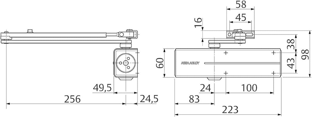 Assa Abloy DC200-DEV1 DC200 Türschliesser Türen ohne Gelenkarm, Silber DC200 Silber, DC200 Silber