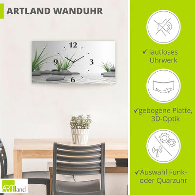 ARTLAND Wanduhr ohne Tickgeräusche Alu Quarzuhr 60x30 cm Rechteckig Lautlos Natur Design Zen Spa Ste