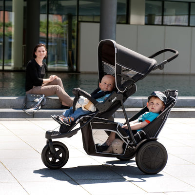 hauck Dreirad Geschwisterkinderwagen Freerider inkl. Regenverdeck, Tandem für 2 Kinder, Höhenverstel