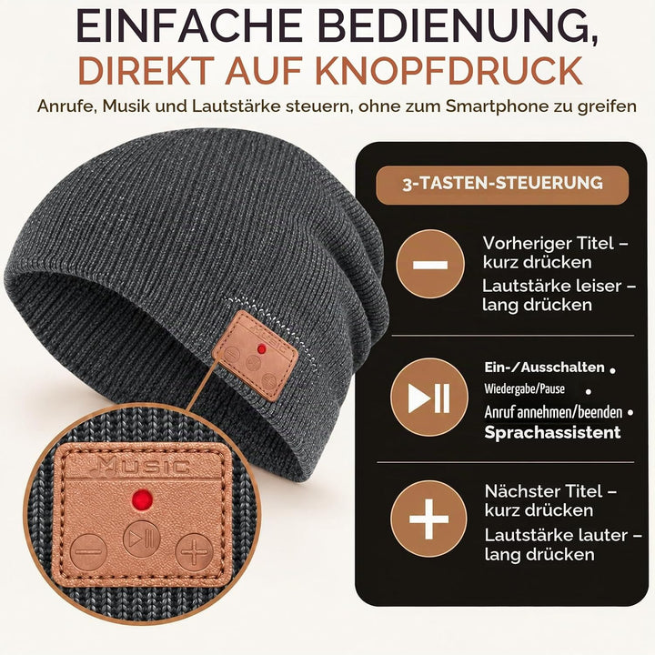 Bluetooth Beanie Mütze mit Kopfhörern Bluetooth Musik Hut Wireless Mütze Ausgestattet mit Bluetooth
