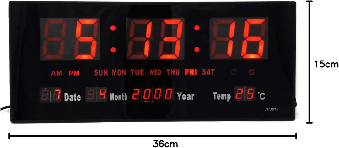 Starlet24 LED Wanduhr mit Timer Wecker Schlummer Kalender Temperatur grosse LED-Anzeige 36x15cm (JH3