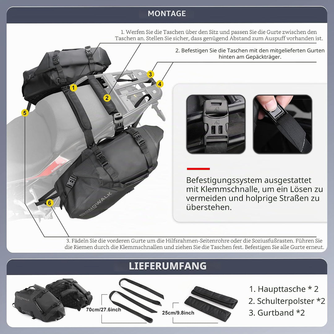Rhinowalk Motorrad Satteltasche 18L (9L*2) Wasserdicht Motor Seitentasche Gepäcktasche Hecktasche Hi
