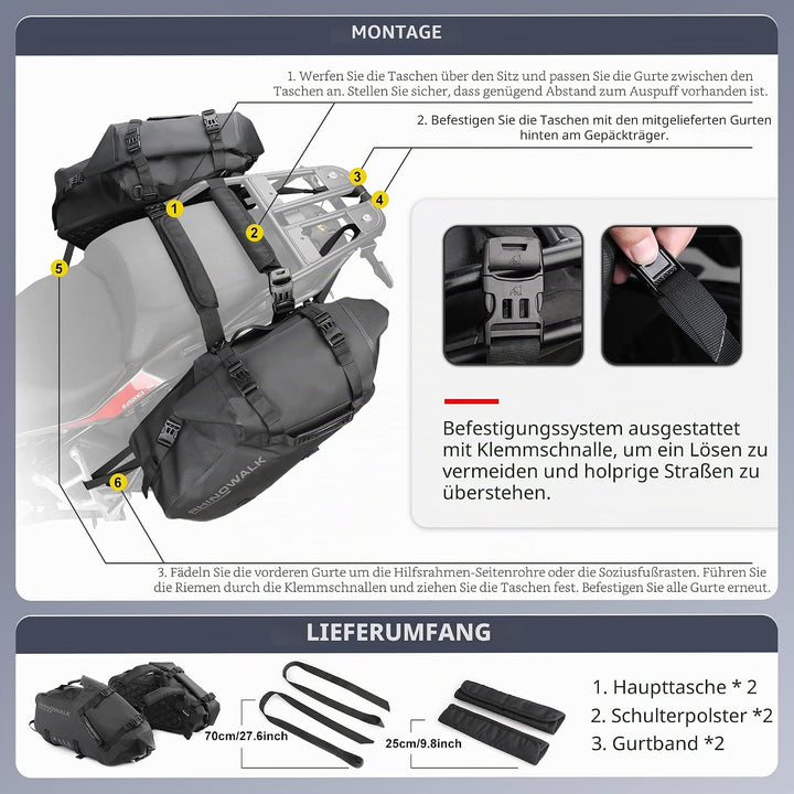 Rhinowalk Motorrad Satteltasche 18L (9L*2) Wasserdicht Motor Seitentasche Gepäcktasche Hecktasche Hi