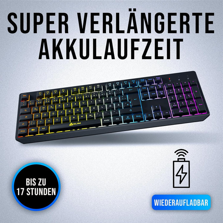 KLIM Chroma Wireless Gaming Tastatur Kabellos QWERTZ + Neue 2022 Version + Langlebig, Ergonomisch, W