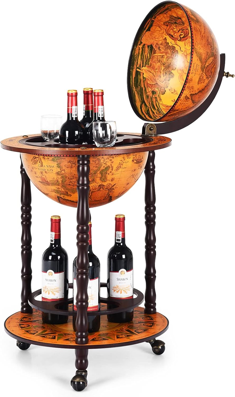 COSTWAY Globusbar Weltkugel, Barwagen Retro, Globus Bar auf Rollen, 2 Ebenen Hausbar, Servierwagen H