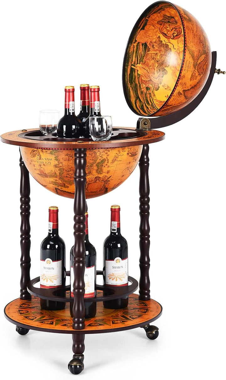 COSTWAY Globusbar Weltkugel, Barwagen Retro, Globus Bar auf Rollen, 2 Ebenen Hausbar, Servierwagen H