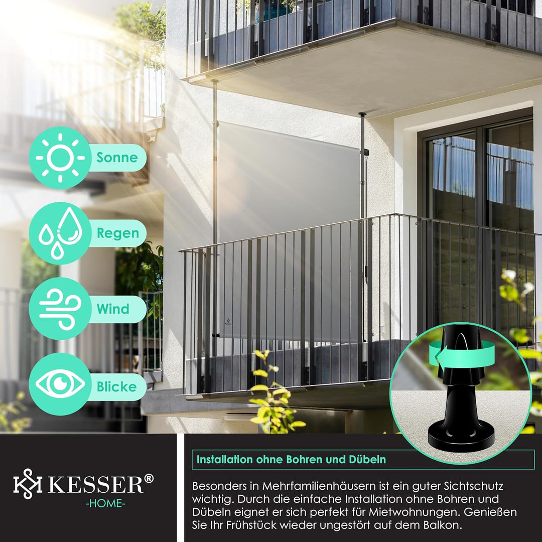KESSER® Klemmmarkise 120x310 cm, Garten Balkon Sichtschutz wetterfest, Wind- & Sonnenschutz, Senkrec