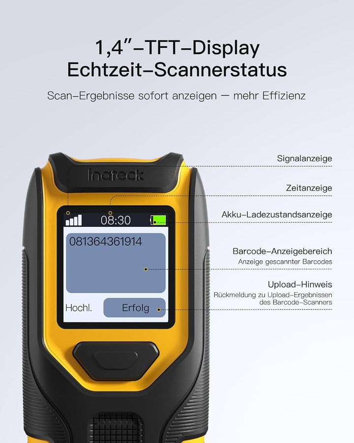 Inateck Barcode Scanner Bluetooth Kleine, 1D 2D QR Code Scanner Kabellos mit Bildschirm für Inventar