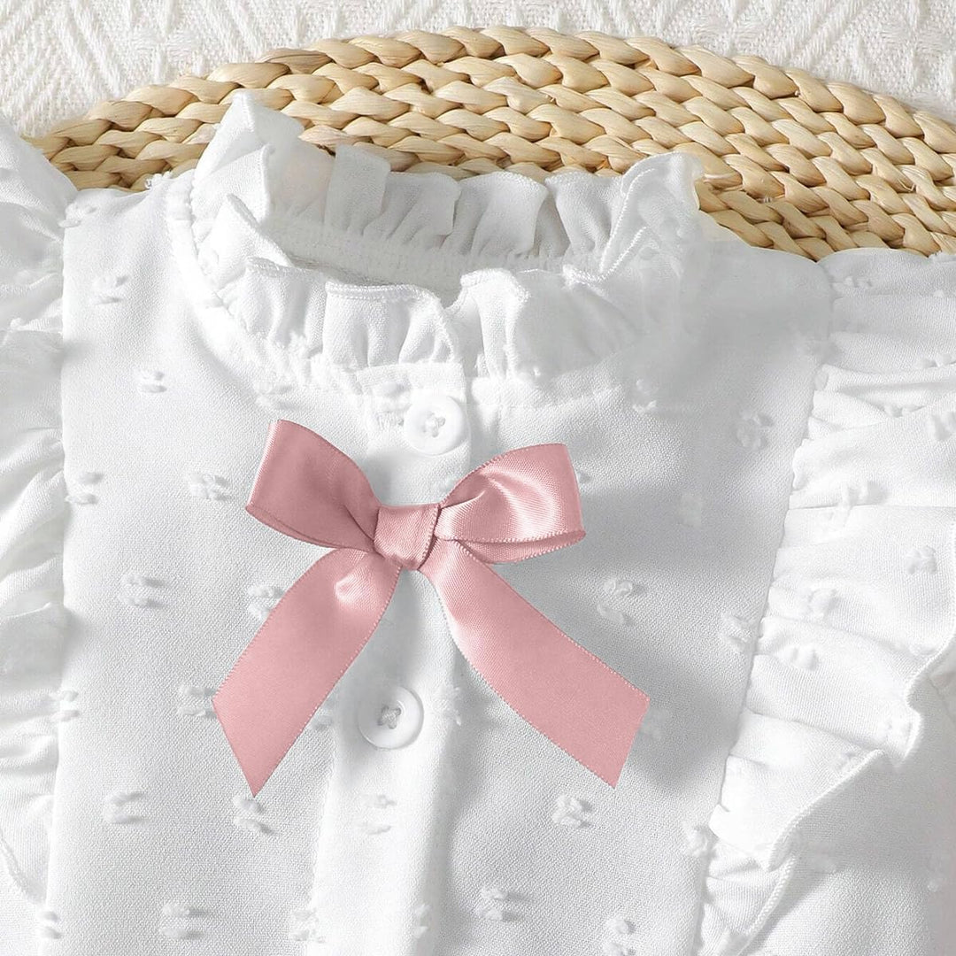 Baby Mädchen Rock Set Rüschen Ärmellose Bluse mit Schleife & Eleganter Schweizer Punkten Rock 2Pcs S